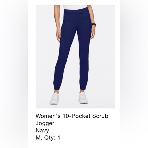Jaanuu Scrub Set: Tulip Mock-Wrap Top and 10-Pocket Joggers in Navy - Picture 3 of 4